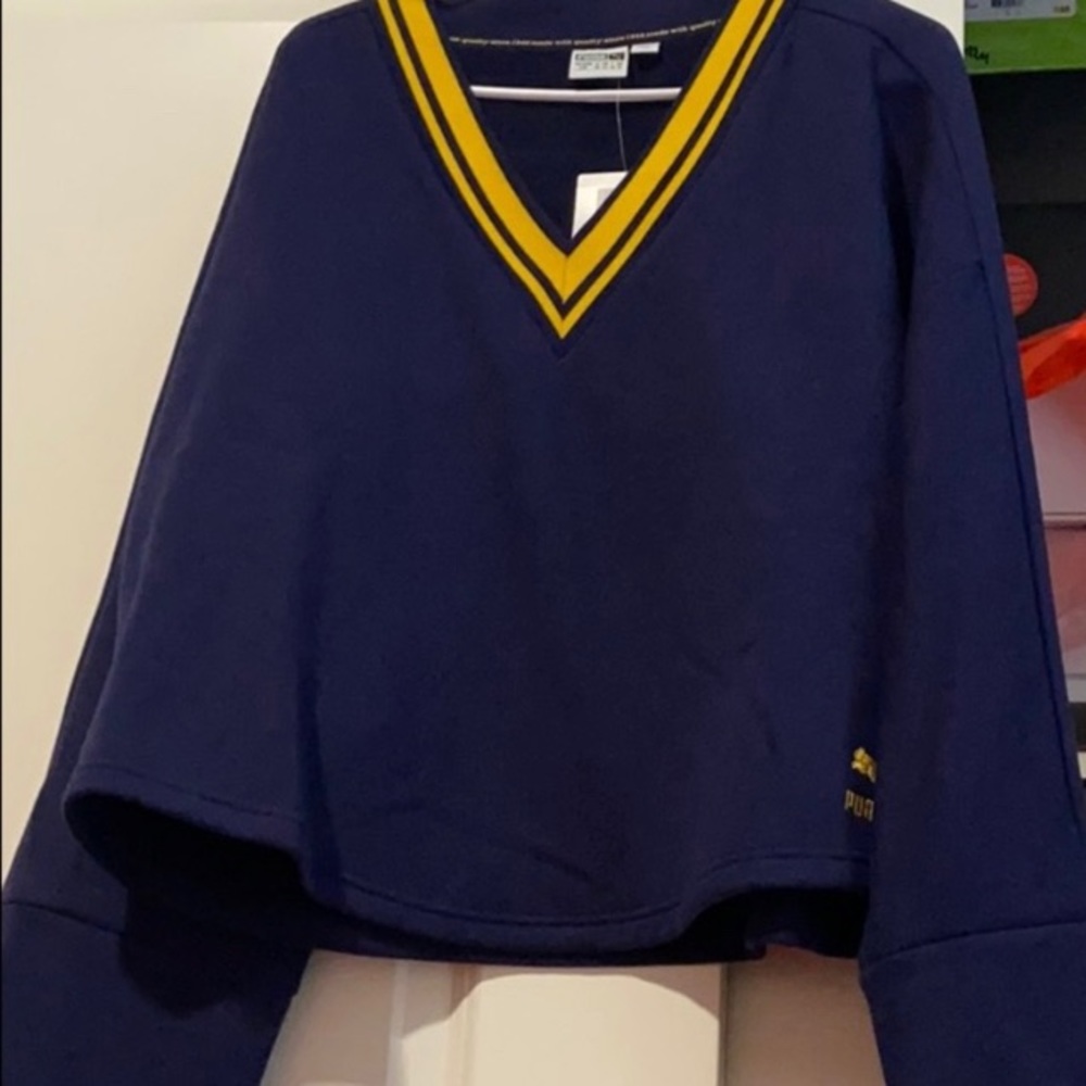 Navy blue and yellow puma sweater